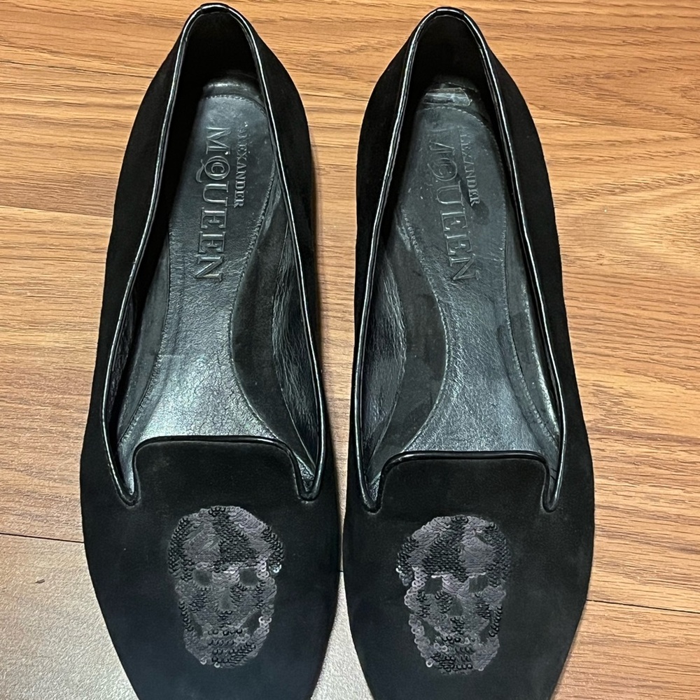 Alexander McQueen Black Sequin Skull Loafers